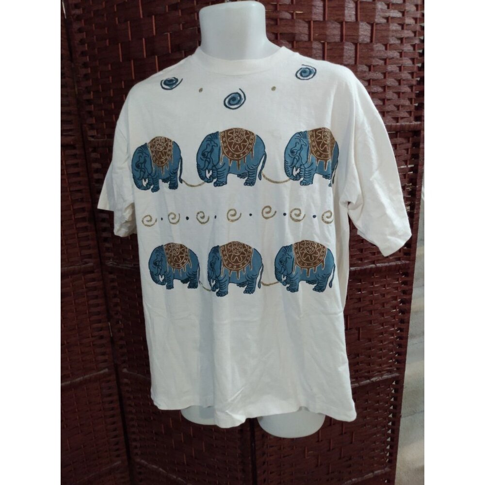Vintage Elephant Print T Shirt Single Stitch 90s Adult XL Elephants Unisex